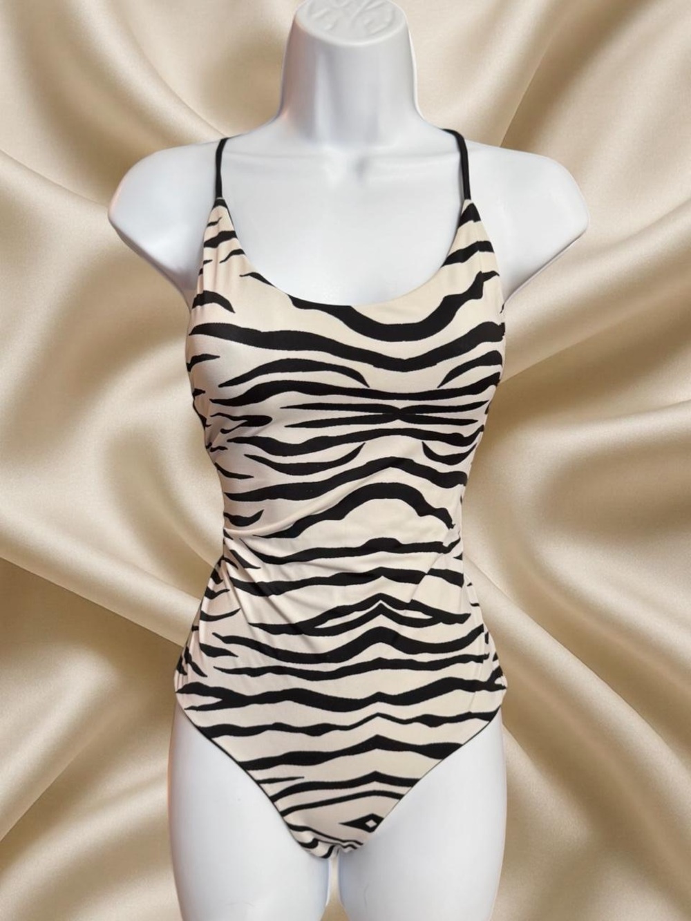 Zebra Print One-Piece Swimsuit — White and Black